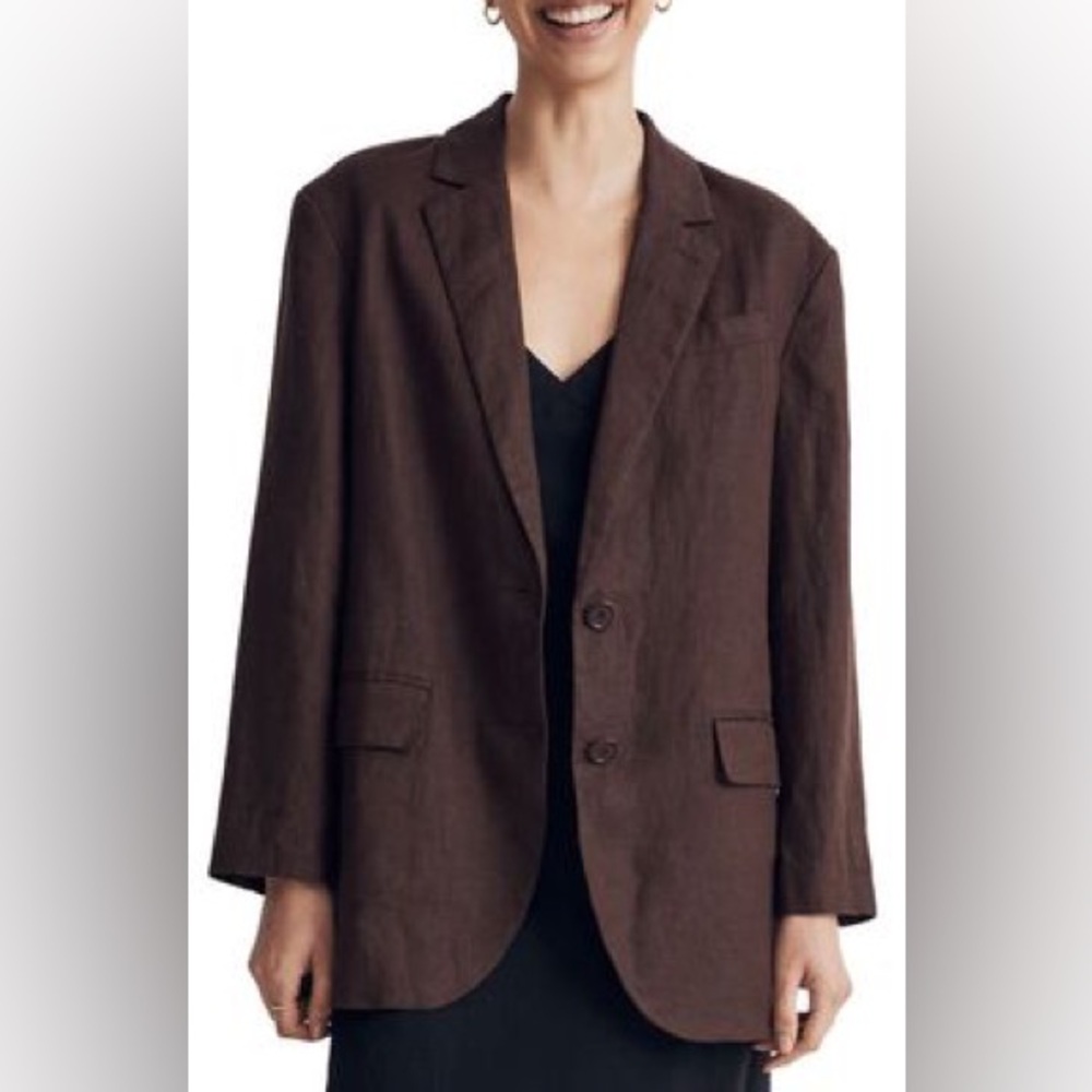 Madewell Linen Blazer in dark coffee/brown - Size Small